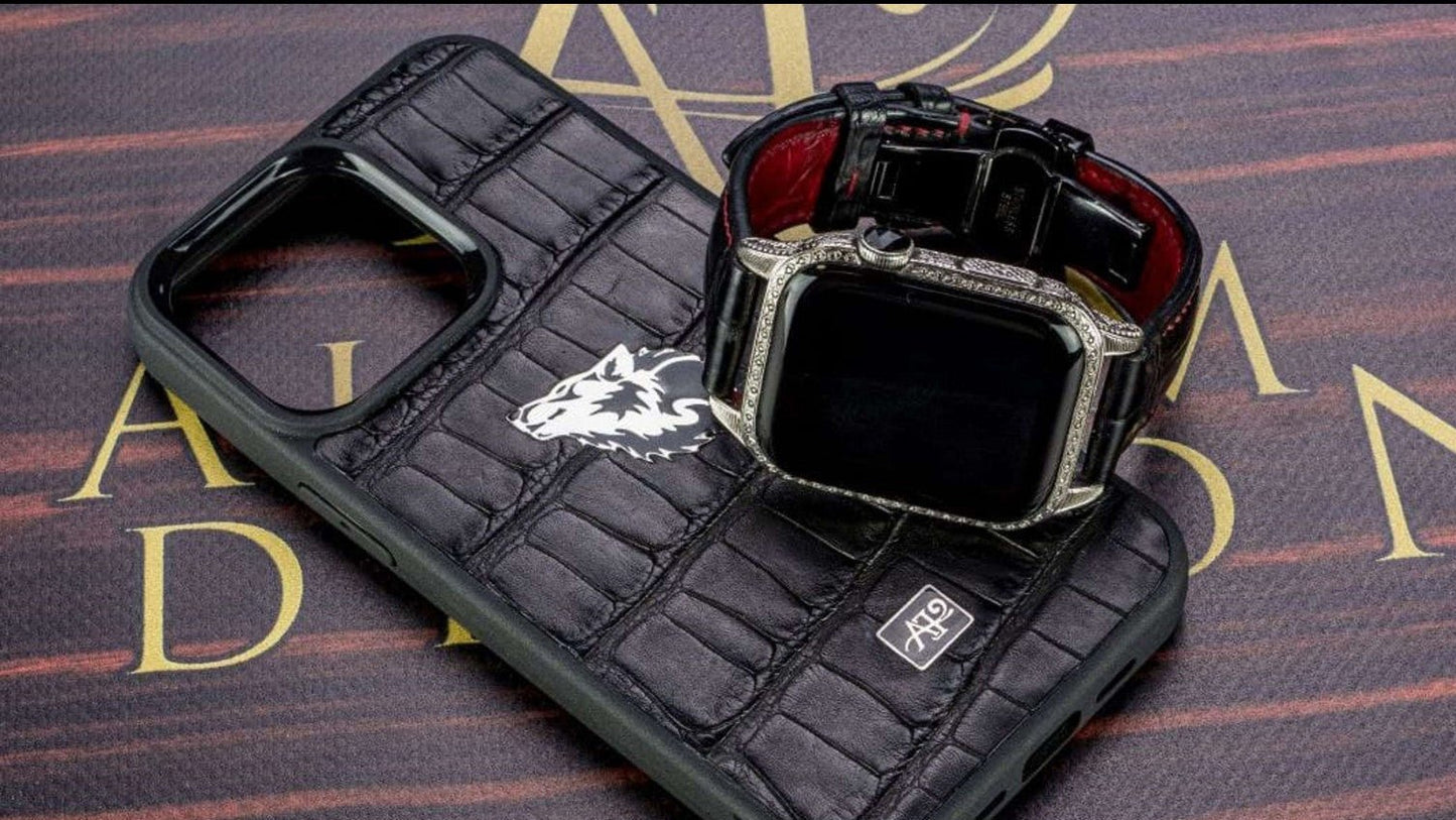 Luxus iPhone White Gold Aristocrate – Apple Watch 10 (Sapphire Line) mit 24K Gold – TechnoLoot